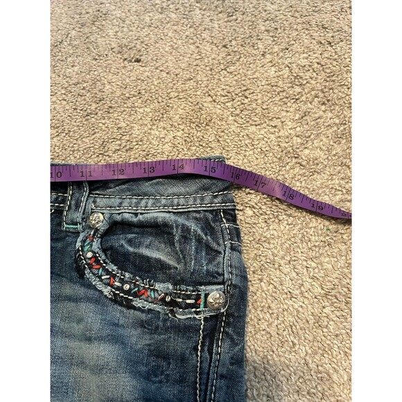 Miss Me JE8115BR Boot Women's Size 29 x 30 Flap Pockets Jeans Red White Blue Gem - Picture 5 of 9